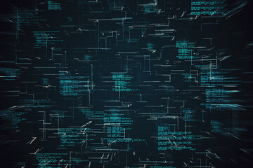 Creative glowing coding big data interface on dark background. Technology and futuristic network. 3D Rendering.