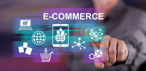 Man touching an e-commerce concept