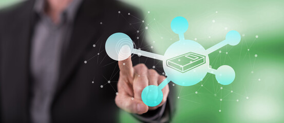 Man touching a knowledge sharing concept