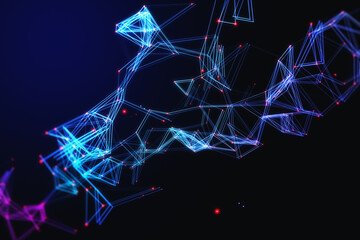 Creative digital polygonal wave on dark background. Technology and design concept. 3D Rendering.