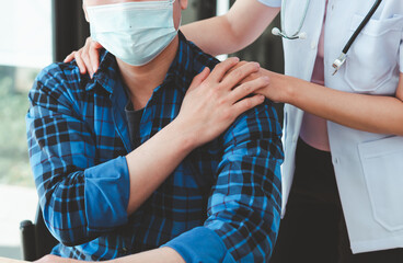 Physiotherapist doing healing treatment on man's arm. arm pain patient, treatment, medical doctor, massage therapist.office syndrome