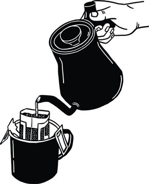 recommend clip art: Drip coffee People making hot coffee Home brew Lifestyle Hand drawn line art illustration 