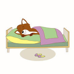 The fox is sleeping in the bed.
Vector illustration.