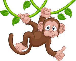 Monkey Singing On Jungle Vines Thumbs Up Cartoon
