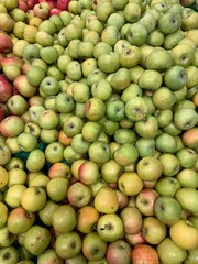 lots of ripe sweet apples for food as a background