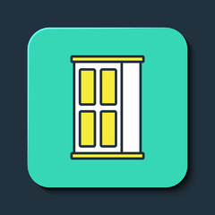 Filled outline Wardrobe icon isolated on blue background. Cupboard sign. Turquoise square button. Vector