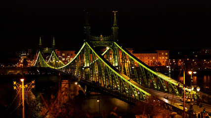 The illuminated Liberty Bridge in Budapest