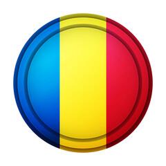 Fototapeta premium Glass light ball with flag of Romania. Round sphere, template icon. Romanian national symbol. Glossy realistic ball, 3D abstract vector illustration highlighted on a white background. Big bubble