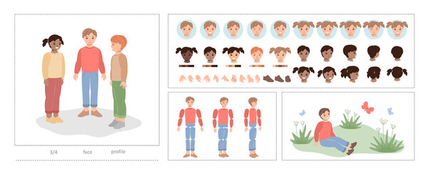 Character Builder or Character Creation Kit - Kids.  Children - boy and girl. Vector.