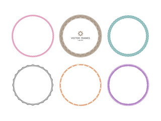 Graphic and patterned frames with floral and neutral patterns. Set of round decorative frames for your design. Stock illustration - eps10 vector.