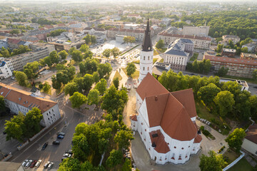 Aerial summer evening sunset view in sunny city Šiauliai