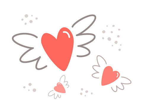 Illustration of flying hearts on a white background. The concept of relationships, love, joy and friendship, communication on the Internet. Cartoon vector illustration on white background.