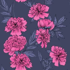 Möbelaufkleber Background with peonies. Seamless pattern with pink flowers. © OlgaShashok