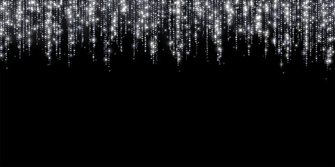 Wide holiday decoration hanging silver glitter garland. Vector