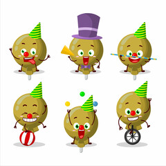 Cartoon character of yellow lolipop wrapped with various circus shows