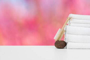 Spa still life with stacked stones and towels