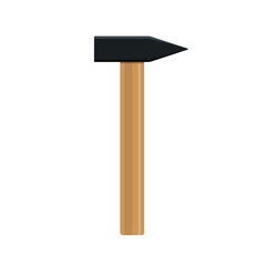 Wooden hammer with handle. Iron sledge. Big sledgehammer. Icon of tool. Mallet for carpenter, repair and mason. Hammer for construction of house. Illustration for building. Sledge isolated. Vector