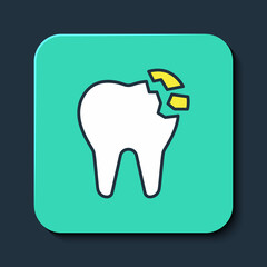 Filled outline Broken tooth icon isolated on blue background. Dental problem icon. Dental care symbol. Turquoise square button. Vector