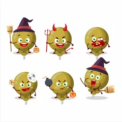 Fotobehang Halloween expression emoticons with cartoon character of yellow lolipop wrapped © kongvector