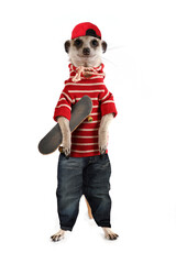 Obraz na płótnie Canvas Funny meerkat skateboarder in sportswear