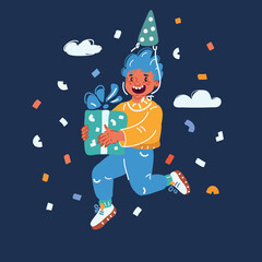 Obraz na płótnie Canvas Vector illuatration of Cheerful funny happy jumping boy over dark background