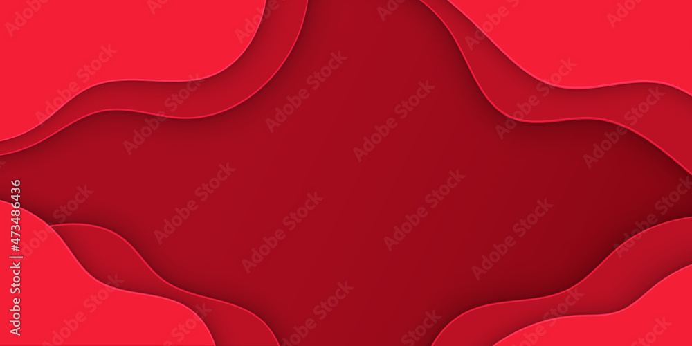 Poster red paper cut background. papercut pattern in curve abstract geometry shape. wavy modern design. ori