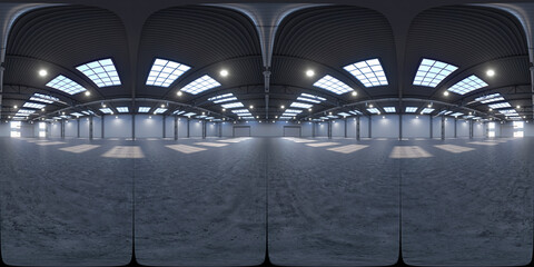 Full spherical hdri panorama 360 degrees of empty exhibition space. backdrop for exhibitions and events. Tile floor. Marketing mock up. 3D render illustration - obrazy, fototapety, plakaty