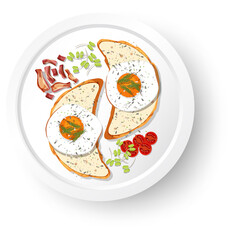 Breakfast with fried egg on bread toast