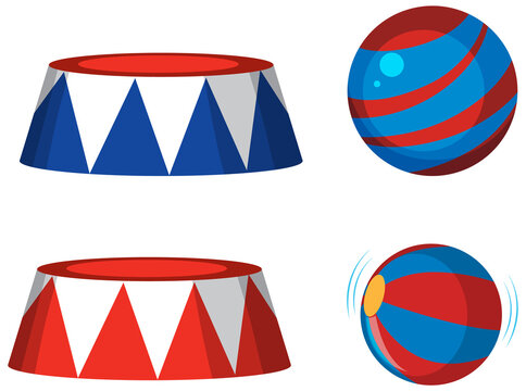 Circus arena stands and balls on white background
