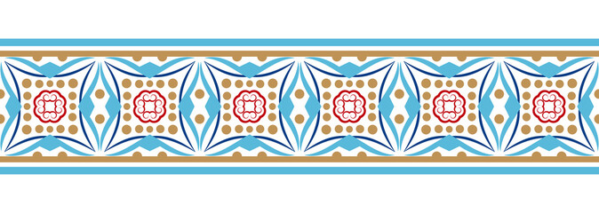 Border line seamless background. Decorative design seamless ornamental mosaic border pattern. Islamic, indian, arabic motifs. Abstract flower