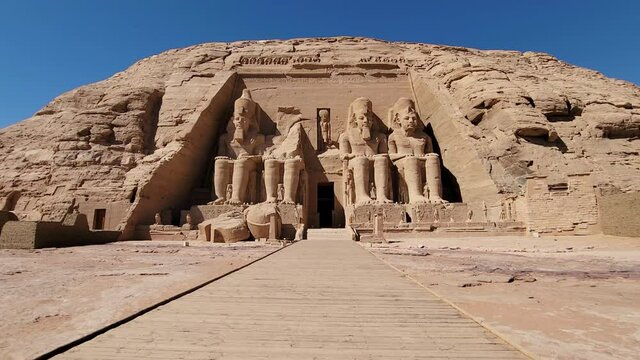 Aswan, Egypt : Great Abu Simbel temple of Pharaoh Ramses II in southern Egypt in Nubia next to Lake Nasser.