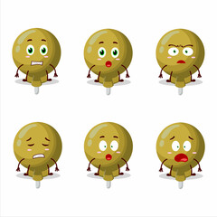 Character cartoon of yellow lolipop wrapped with scared expression