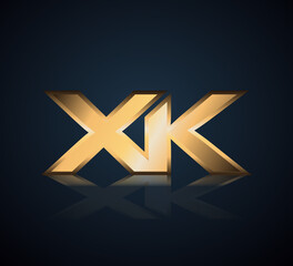 Modern Initial logo 2 letters Gold simple in Dark Background with Shadow Reflection XK