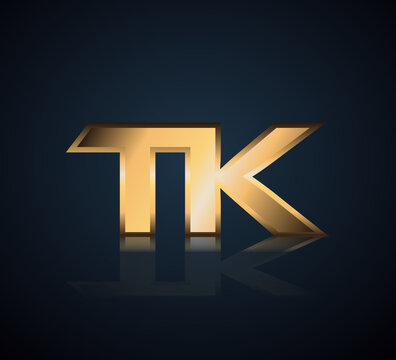 Modern Initial logo 2 letters Gold simple in Dark Background with Shadow Reflection TK