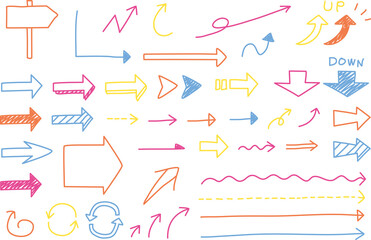 手描き矢印たくさんセット_カラフル塗り無し
