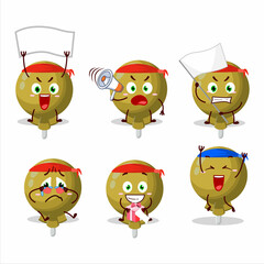 Mascot design style of yellow lolipop wrapped character as an attractive supporter