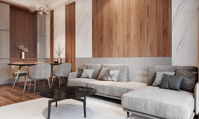 Modern interior of living room.3D illustration
