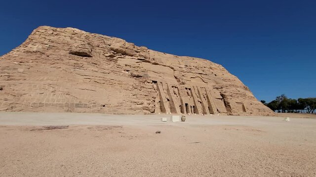 Aswan, Egypt : temple of Nefertari next to the temple of Abu Simbel temple of Pharaoh Ramses II in southern Egypt in Nubia next to Lake Nasser.