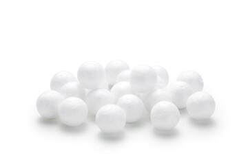 Small styrofoam balls isolated on white background - obrazy, fototapety, plakaty