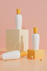 Beauty skincare serum bottle mockup over pastel pink background.