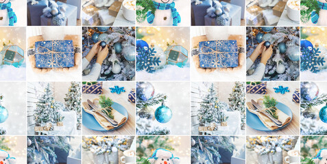 Collage with beautiful Christmas photos. Selective focus.