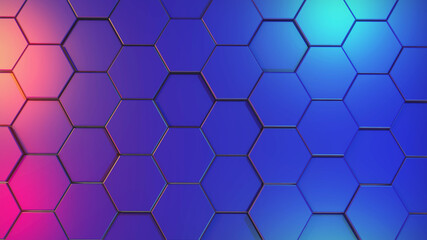 Abstract hexagonal colored background. Hexagon 3d illustration. The concept of futuristic technology. Geometric data. 3d rendering