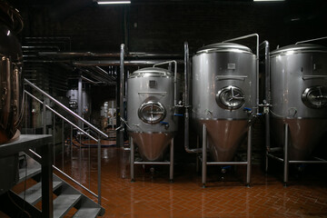 tanks for the production of alcohol in a beer factory