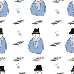 Christmas vector illustration cute characters snowman seamless pattern 