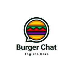 Burger bun combination with chat icon in background white , vector logo design editable