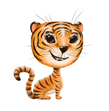 illustration digital cute baby tiger sitting