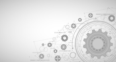 Gear abstract design background with technology and line circuit board texture. Modern engineering, futuristic, science communication concept. EP.3