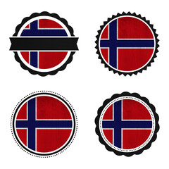 World countries A-Z. Universal round labels pack on white background. Norway