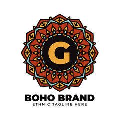 letter G mandala vintage color ethnic boho brand flower generation