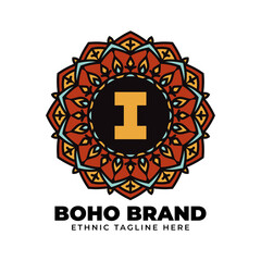 letter I mandala vintage color ethnic boho brand flower generation